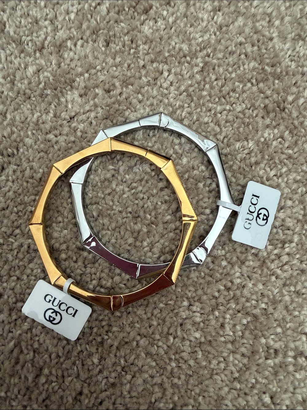 Gucci Gold and Silver Hexagonal Bangles